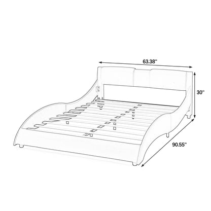 Queen Bed Frame Modern Faux Leather Upholstered Platform Bed Frame with and Headboard Wave Like Curve Low Profile Bed Frame,Wood Slats Support,Easy Assembly,Grey