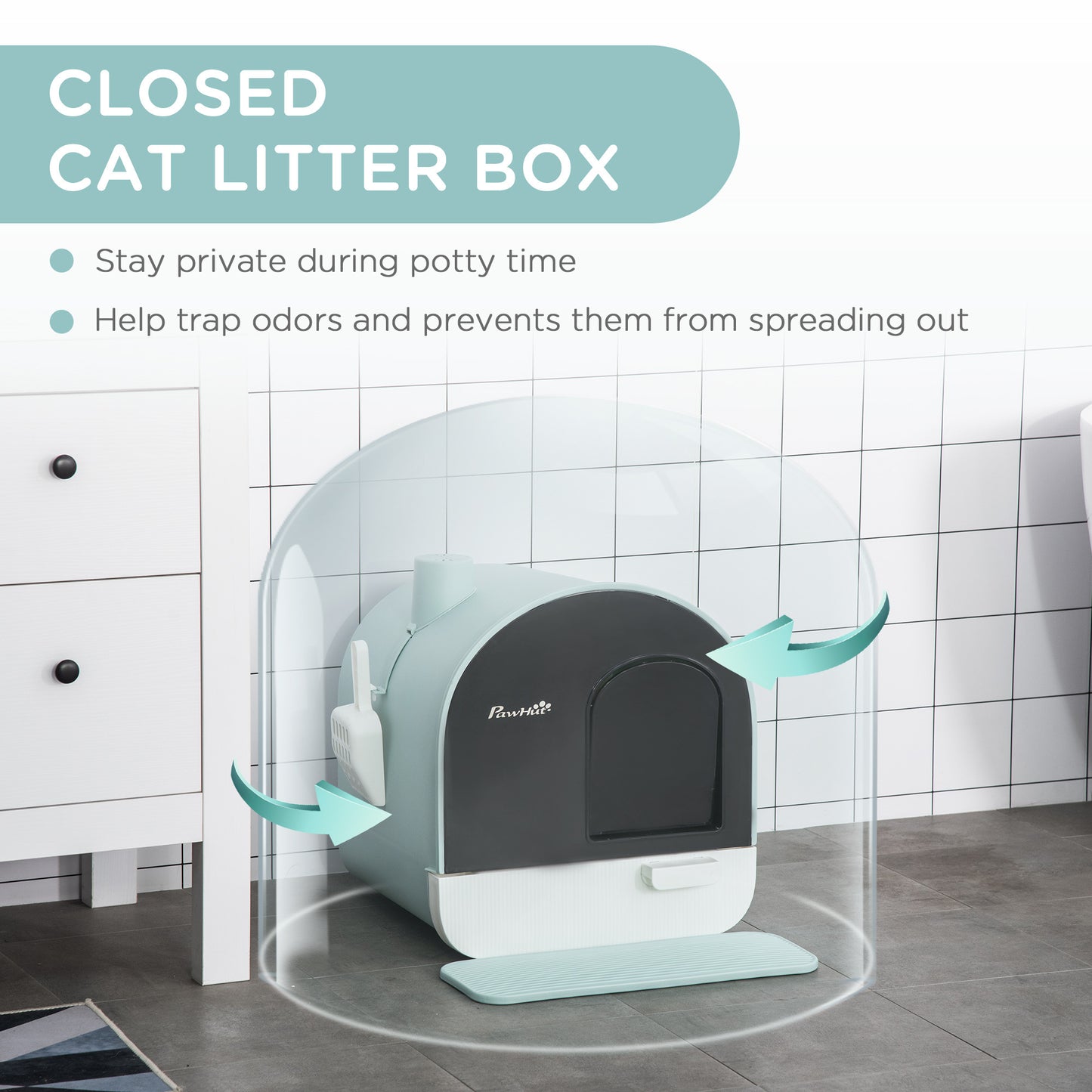 PawHut Cat Litter Box with Lid, Covered Litter Box for Indoor Cats with Tray, Scoop, Filter, 17" x 17" x 18.5", Green