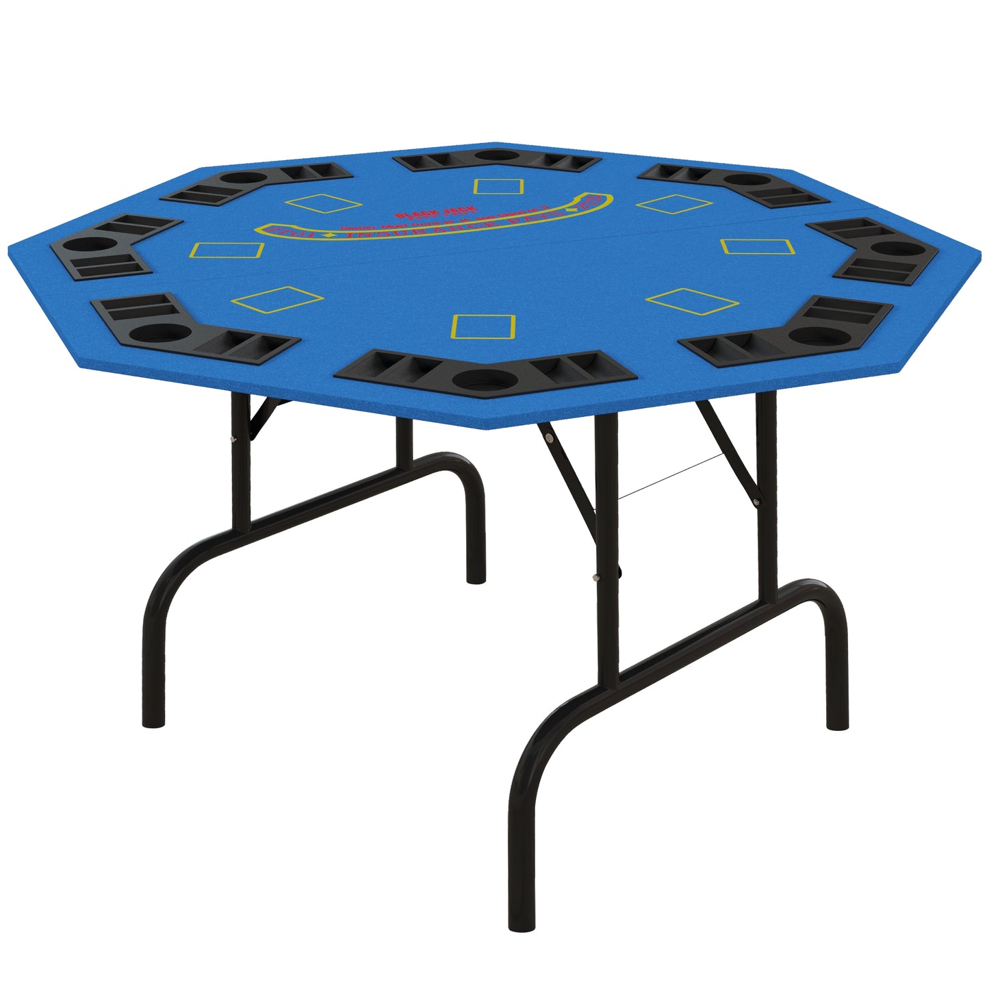 Soozier Poker Table Foldable 47" Octagon Casino Table Blackjack Texas Holdem Poker Table for 8 Players with Chips Tray and Cup Holders, Blue