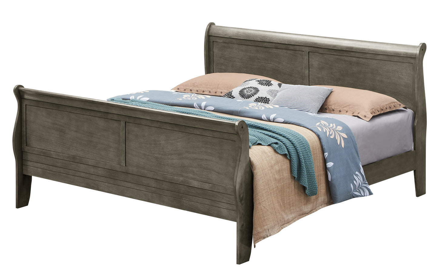Elegant Traditional Gray Queen Bed Frame