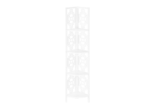 Bookshelf, Bookcase, Etagere, Corner, 4 Tier, 62"h, Office, Bedroom, White Laminate, White Metal, Transitional