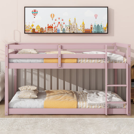 Twin over Twin Floor Bunk Bed,Pink