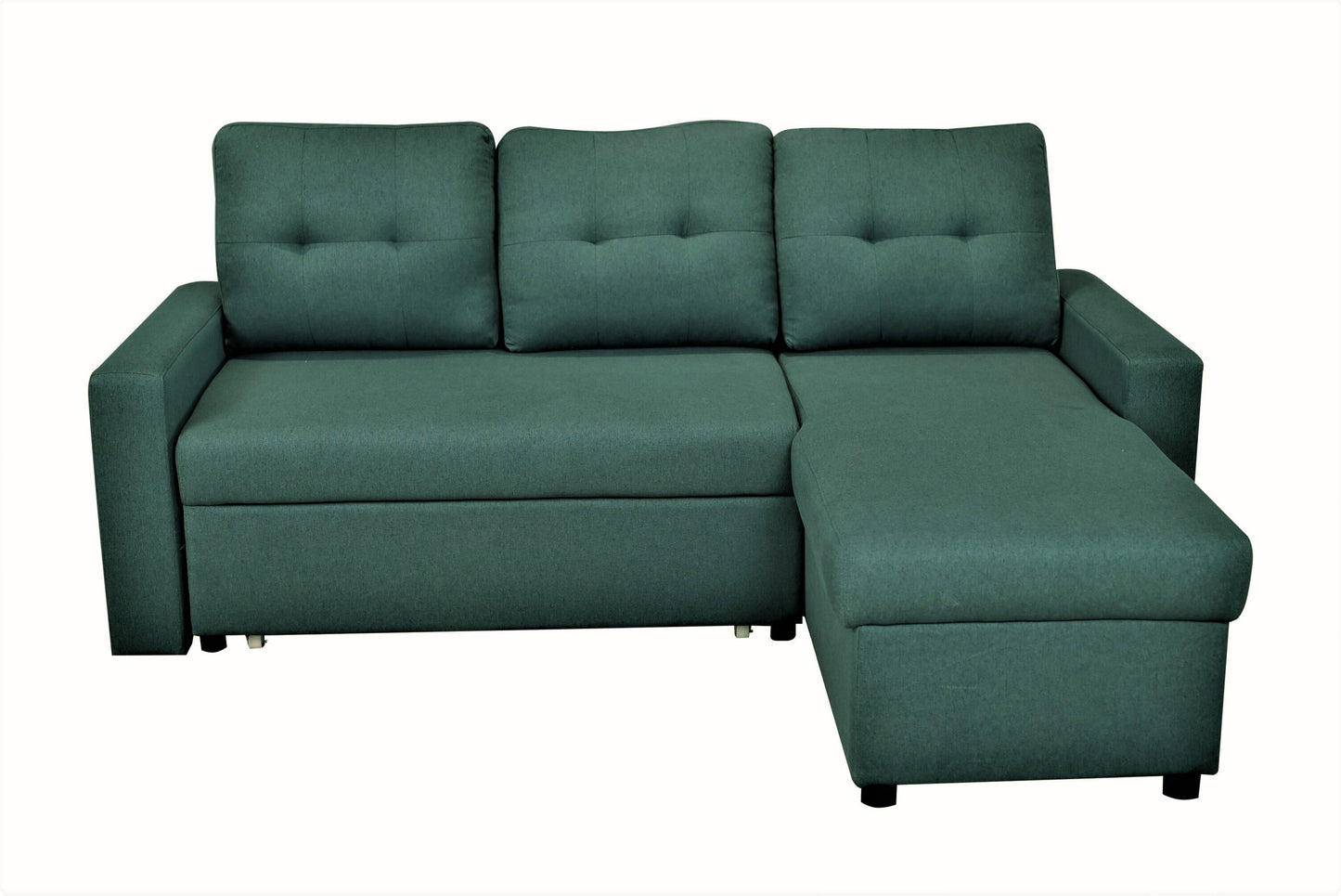 Container Furniture Direct Convertible L-Shaped Sectional Sleeper Sofa Bed, Stylish Apartment Furniture, Saving Pull Out Couch for Small Spaces and Living Rooms, Bluenish Green