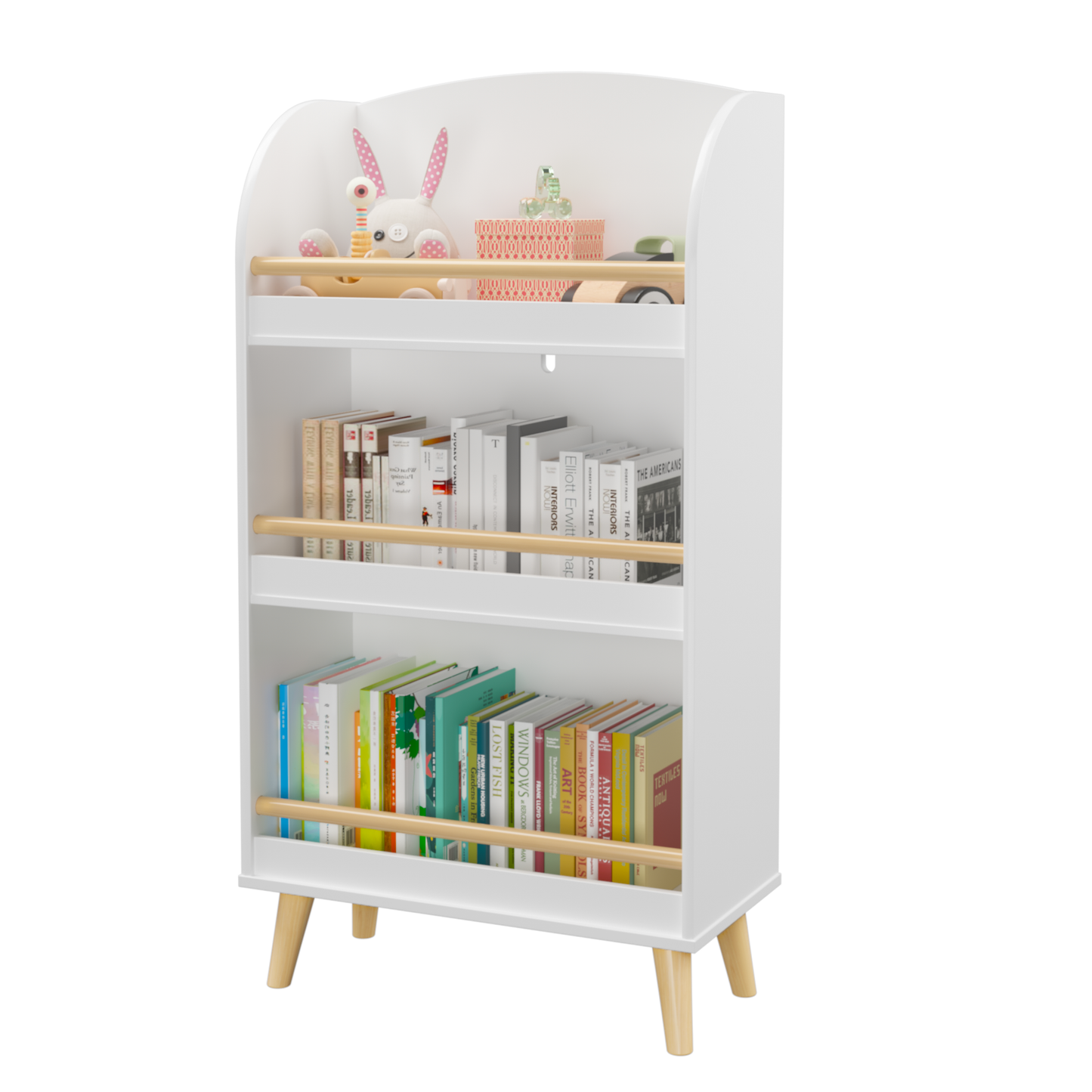 Kids Bookshelf, 3-Tier Bookcase, Book Organizer, toy Storage Cabinet Organizer, White