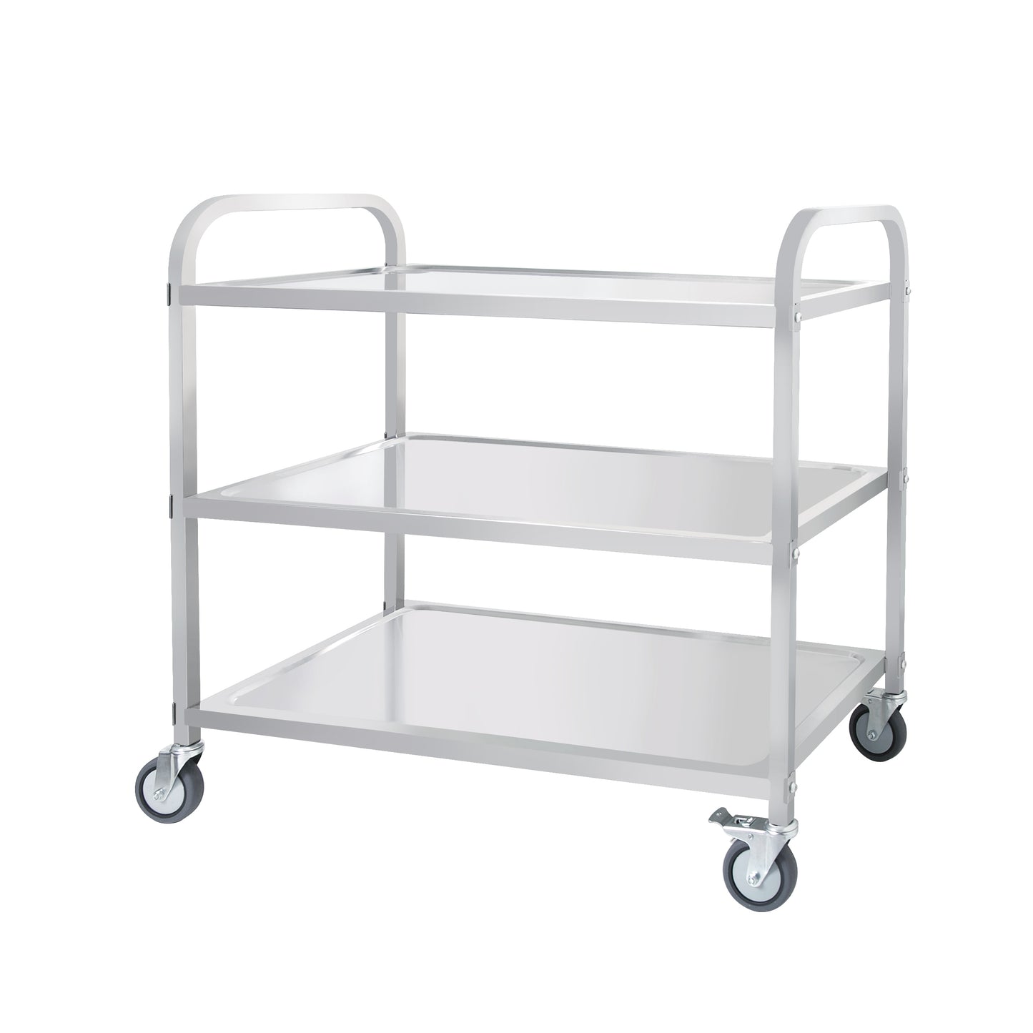 3-Tier Stainless Steel Cart, Serving Cart with Wheels, Restaurant, Household, Service Trolley, 360°Rotation Storage Cart with Locking Wheels 37.4 * 19.2 * 36.6'' L*W*H Rolling Kitchen Food Cart