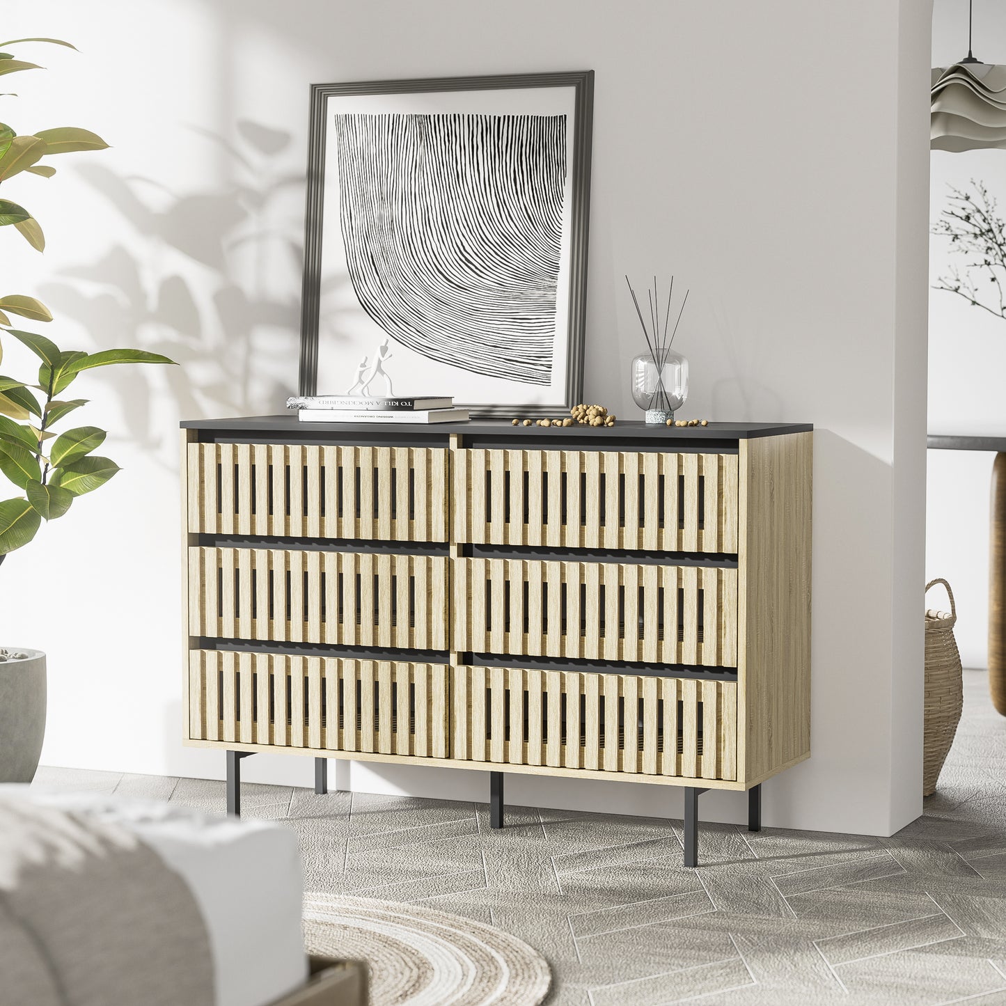 Bedroom Storage Cabinet,Six drawer storage,Large Capacity,Modern Minimalist Drawer Cabinet,Two-tone Design