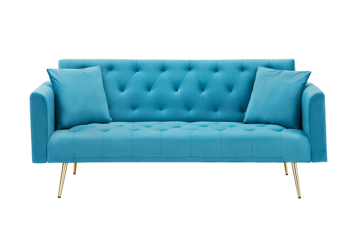 71 inch convertible love seat sofa, American retro, light blue velvet, suitable for small living room, bedroom, office