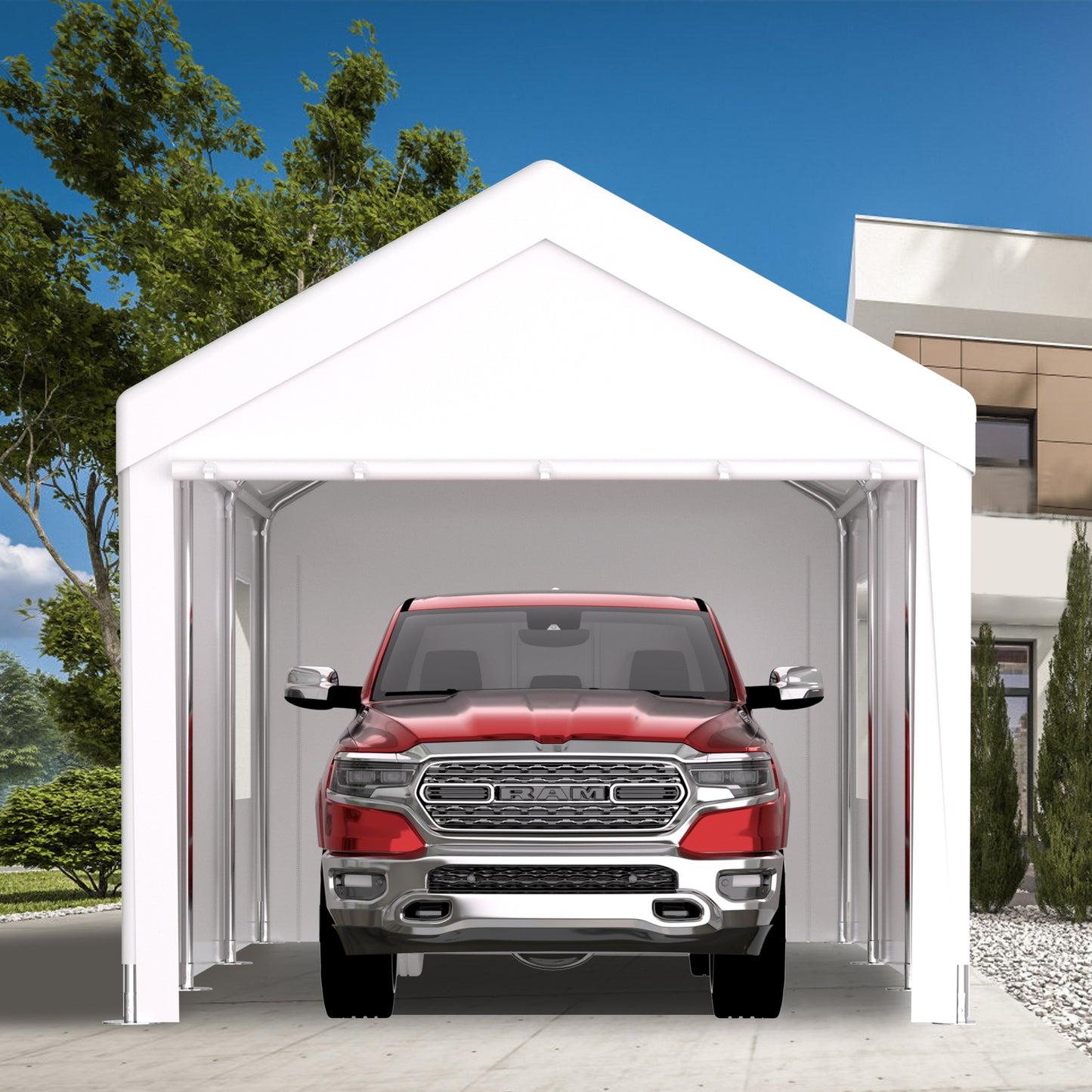 Carport 12' x 20' Portable Garage, Heavy Duty Car Port Canopy with 2 Roll-up Doors & 4 Ventilated Windows for Car, Truck, Boat, Garden Tools,white