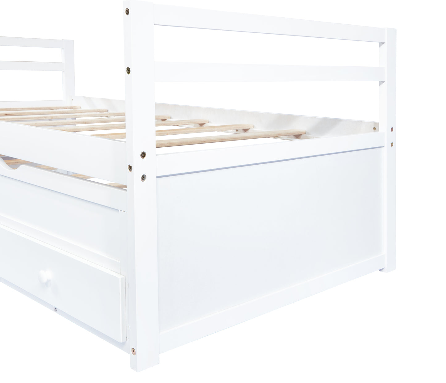 Twin Size Bed with Headboard, Footboard, Trundle and Three Storage Drawers, Twin Size Pine Wood Bed with Headboard, Footboard,White