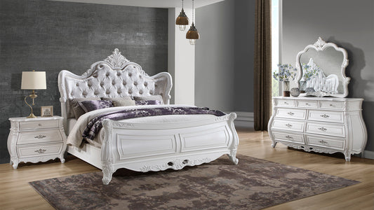 Opulence Modern Style 4 Pc King Bedroom Set Made with Wood in Pearl White