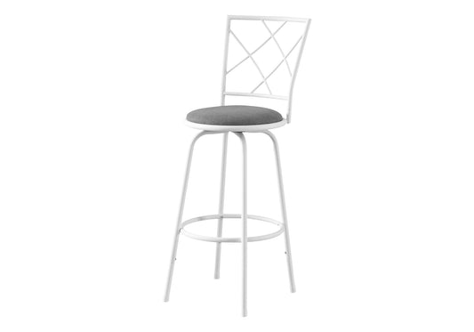 Bar Stool, Set Of 2, Swivel, Bar Height, White Metal, Grey Fabric, Contemporary, Modern