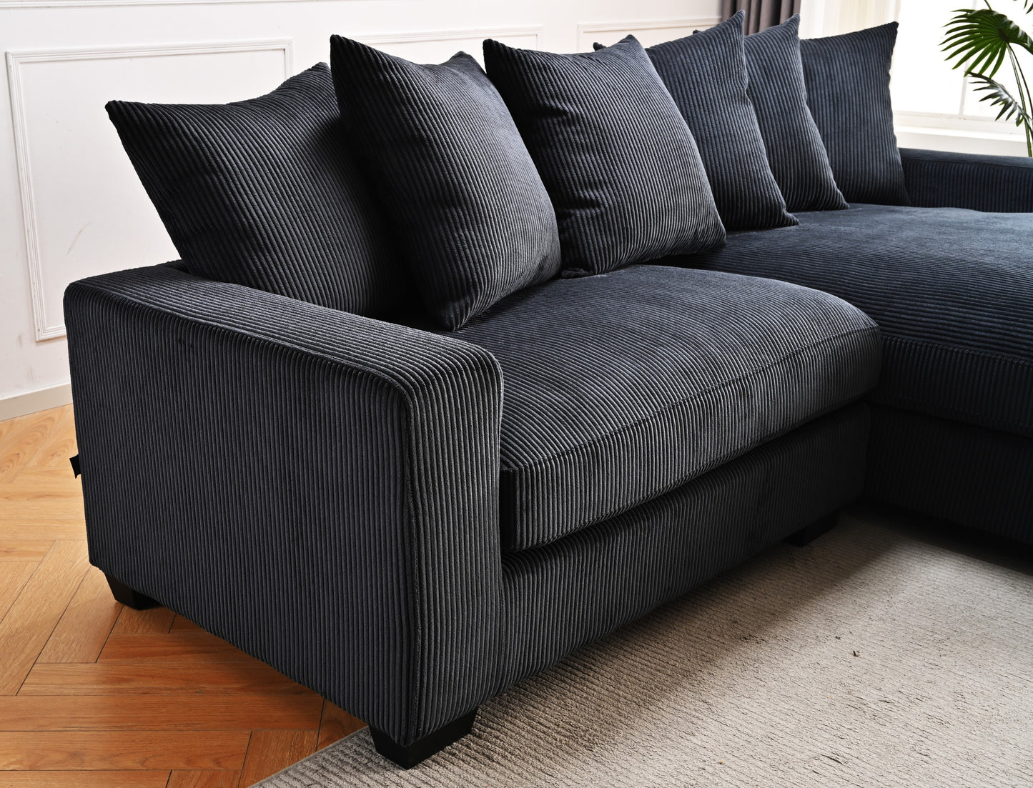 Container Furniture Direct Luxe Oversized Two-Piece Right Facing Sectional Couches for Living Room, 102.4-Inch L Shaped Sofa with Chaise, Upholstered with Corduroy Fabric, Black