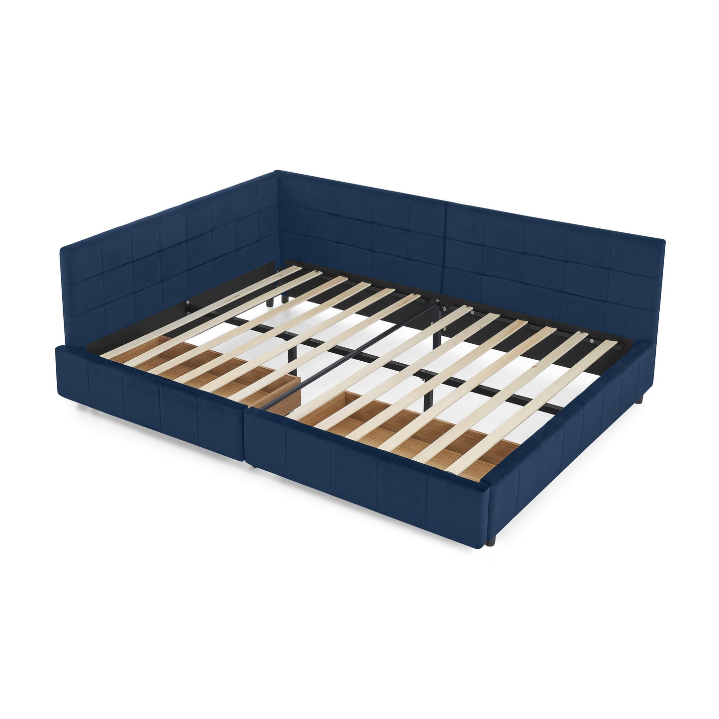 Full Size Storage Upholstered Tufted Bed Frame, Sofa Bed Frame with Comfortable Backrest and Armrests, Full Size Bed for Bedroom, Living Room,Velvet, DARK BLUE(80.5''*59''*29.5'')