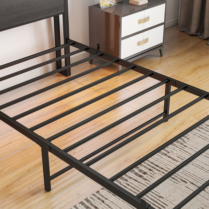 Twin Size Bed Frame with Storage Headboard, Metal Platform Bed with Charging Station, Bookcase Storage, No Box Spring Needed, Easy Assembly