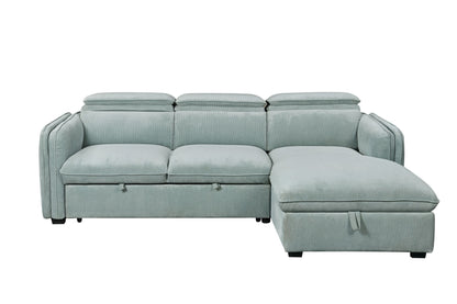 Zavala Light Green Chenille Sectional Sofa with Sleeper & Storage