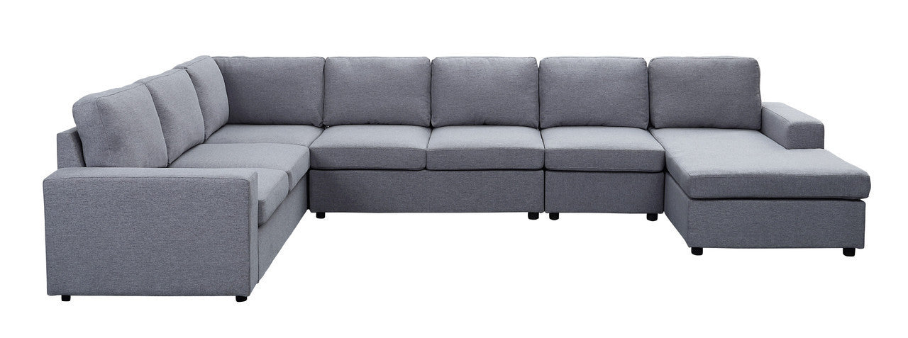 Tifton 147" Light Gray Linen 7 Seat Reversible Modular Sectional Sofa Chaise