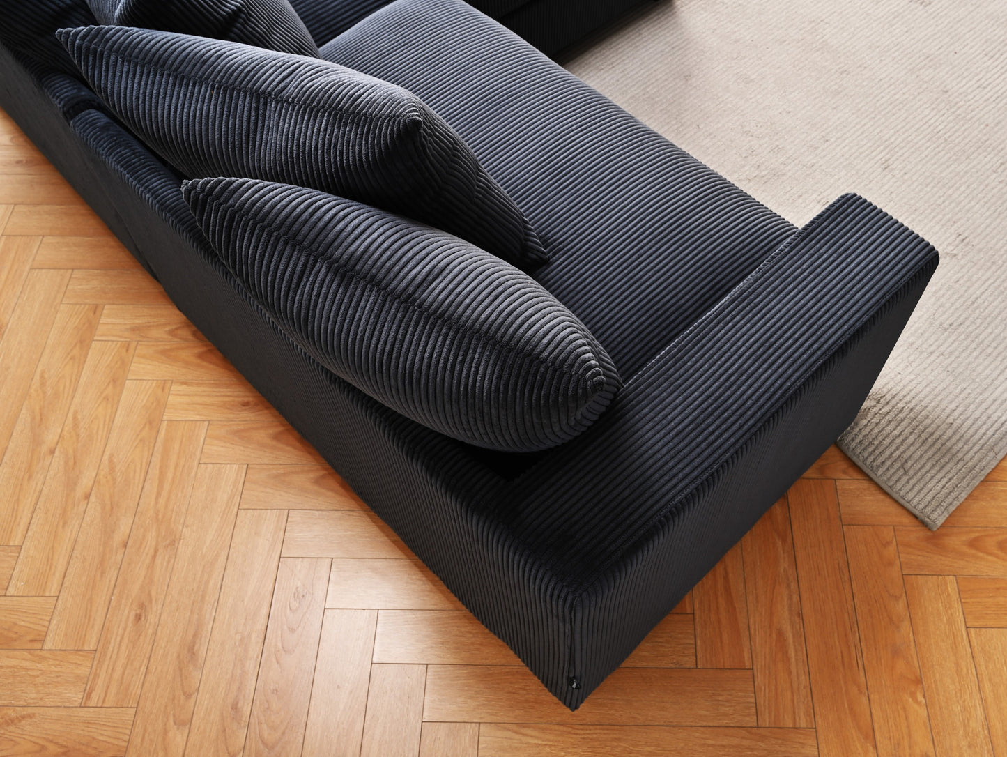 Container Furniture Direct Luxe Oversized Two-Piece Right Facing Sectional Couches for Living Room, 102.4-Inch L Shaped Sofa with Chaise, Upholstered with Corduroy Fabric, Black