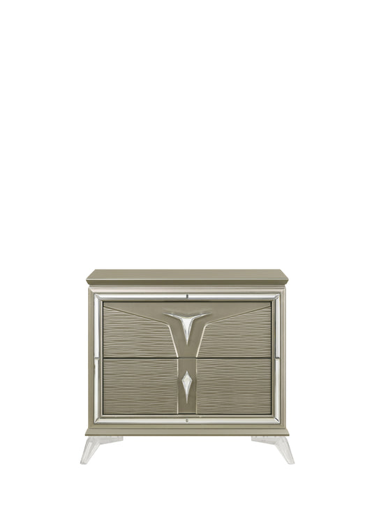 Modern Style 2-Drawer Nightstand Made with Wood & Mirrored Accents