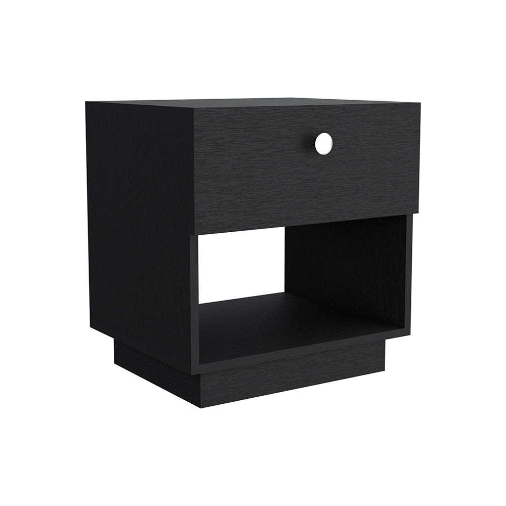 Single Drawer Nightstand 19"H with Open Storage Shelf, Black