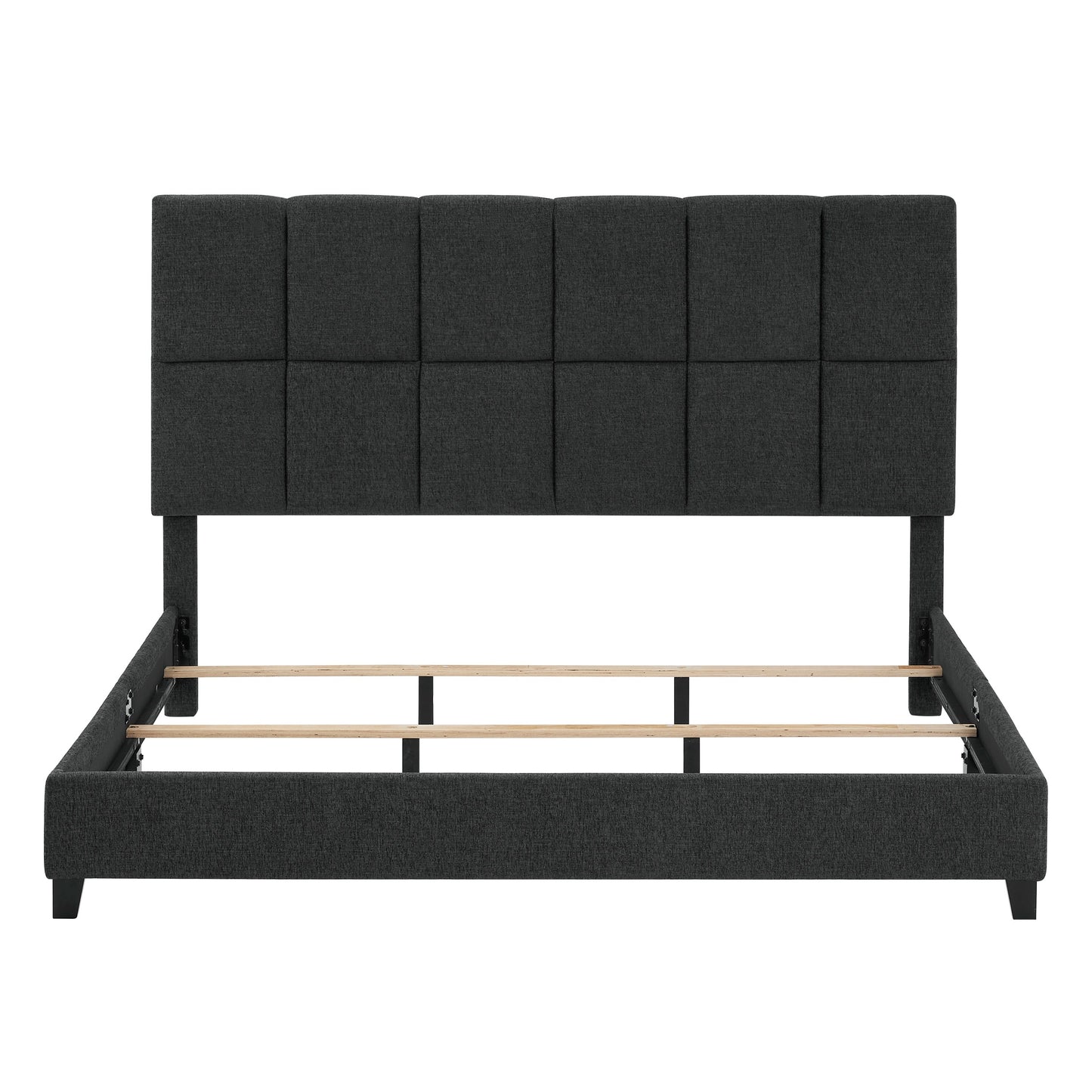 King Size Grey Squares Upholstered Platform Bed