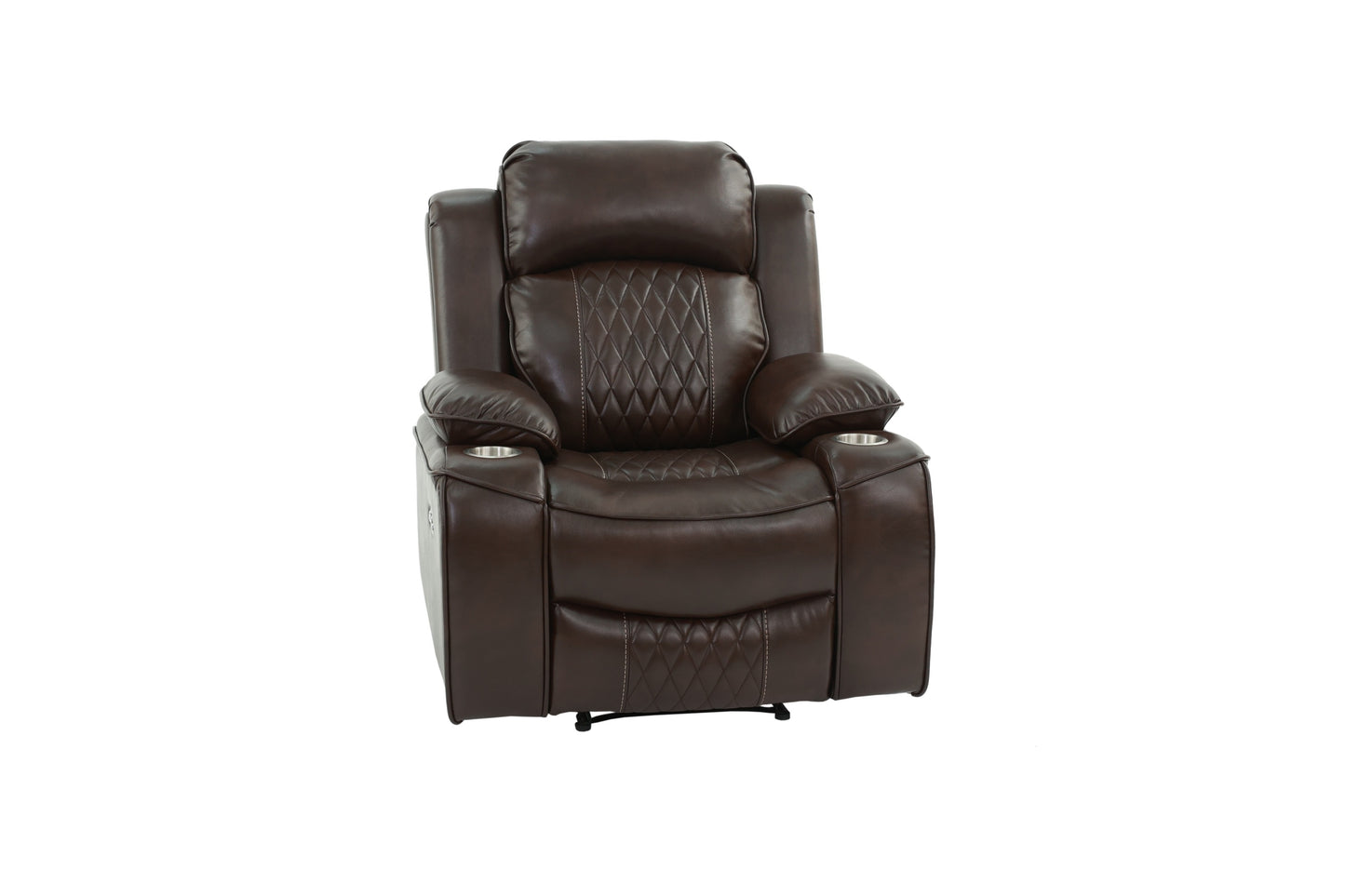 Power Motion Recliner Chair 1pc Chair Contemporary Brown Color Gel Leatherette Storage Arms w Cup Holder Living Room Furniture