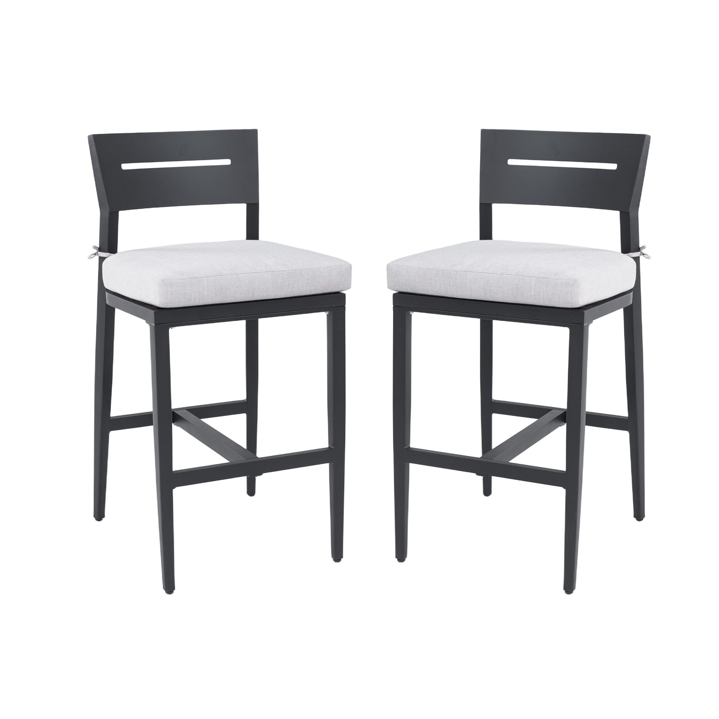 Modern Outdoor Bar Stools Set of 2, Aluminum Patio Chairs with Backrest and Footrest, Weather-Resistant, Ember Black, Sunbrella Cushions