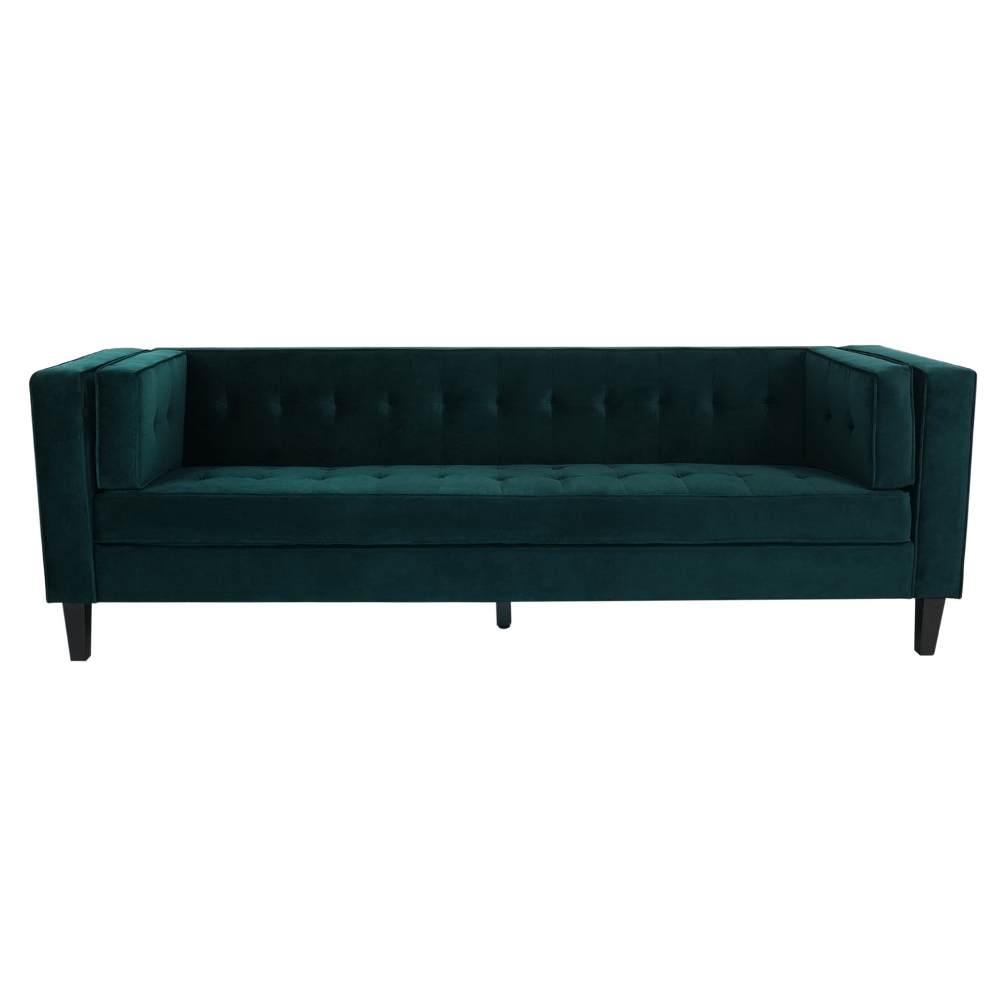 3-Seater Sofa, Upholstered Tufted Coach, Velvet Sofa, Green