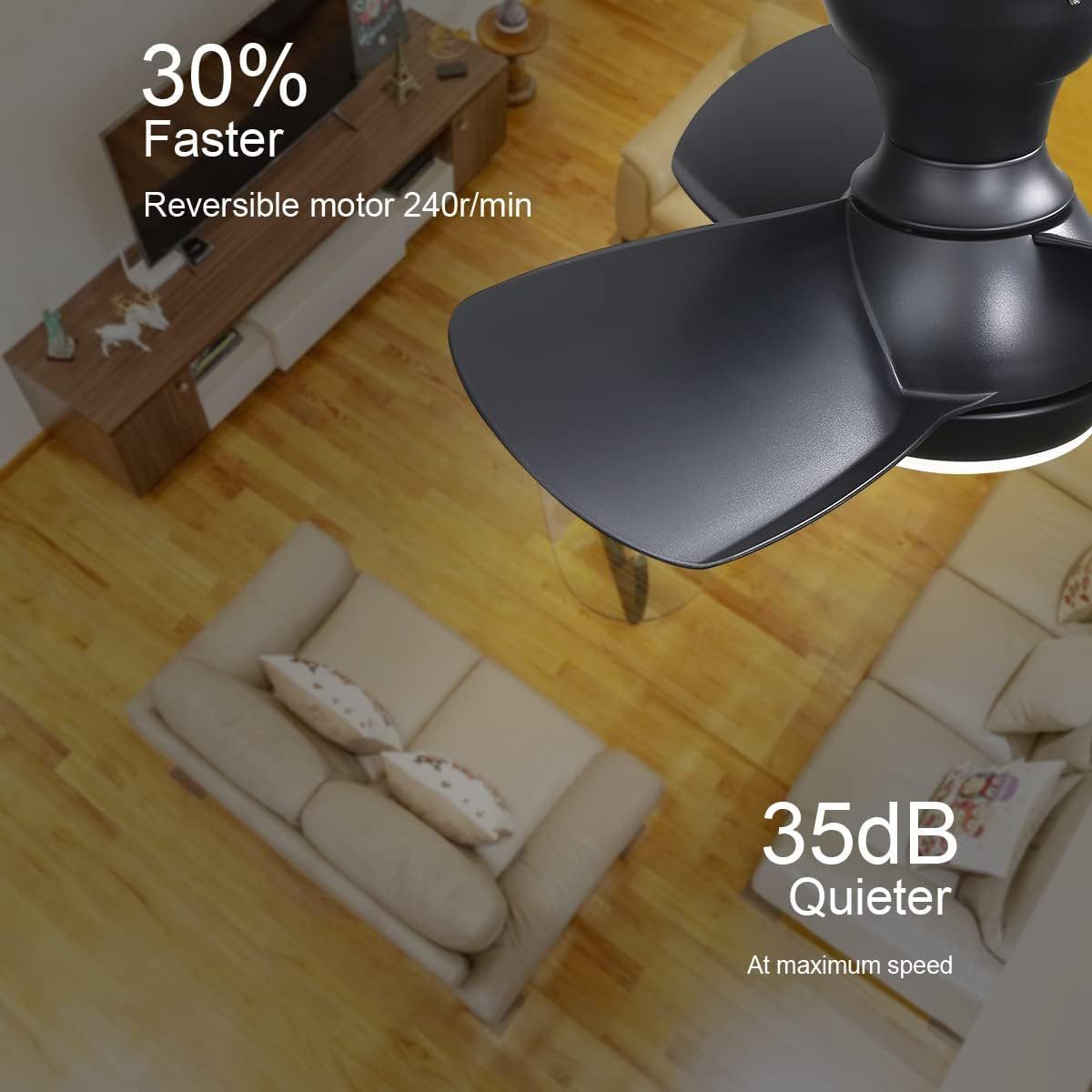 23 Inch Bedroom Ceiling Fan With 3 Color Dimmable 3 ABS Blades Remote Control DC Motor Black With 18W Led Light