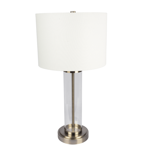 Luna Brushed Nickel Table Lamp with On/Off Switch Clear Glass Body  Metal Base