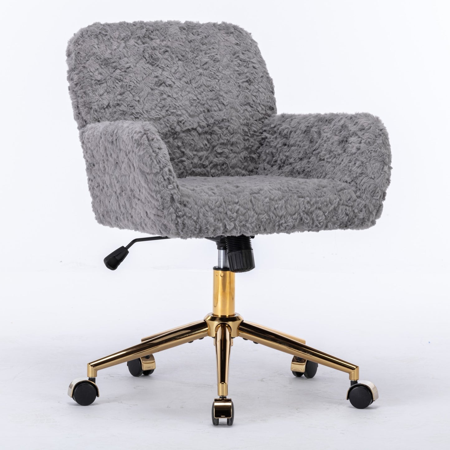 A&A Furniture Gray Adjustable Desk Chair with Artificial Rabbit Hair and Golden Metal Base