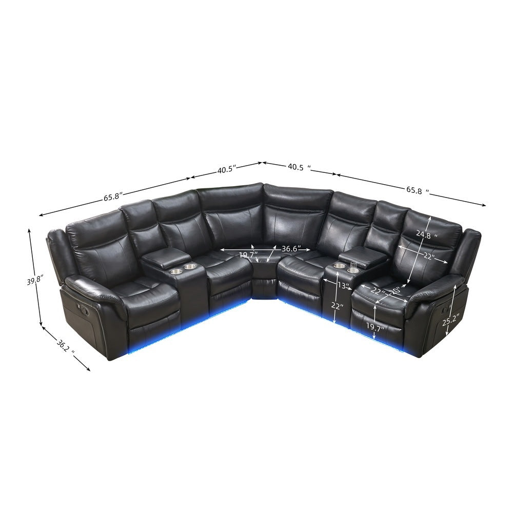 LE145 Manual reclining Sectional BLACK W/LED strip