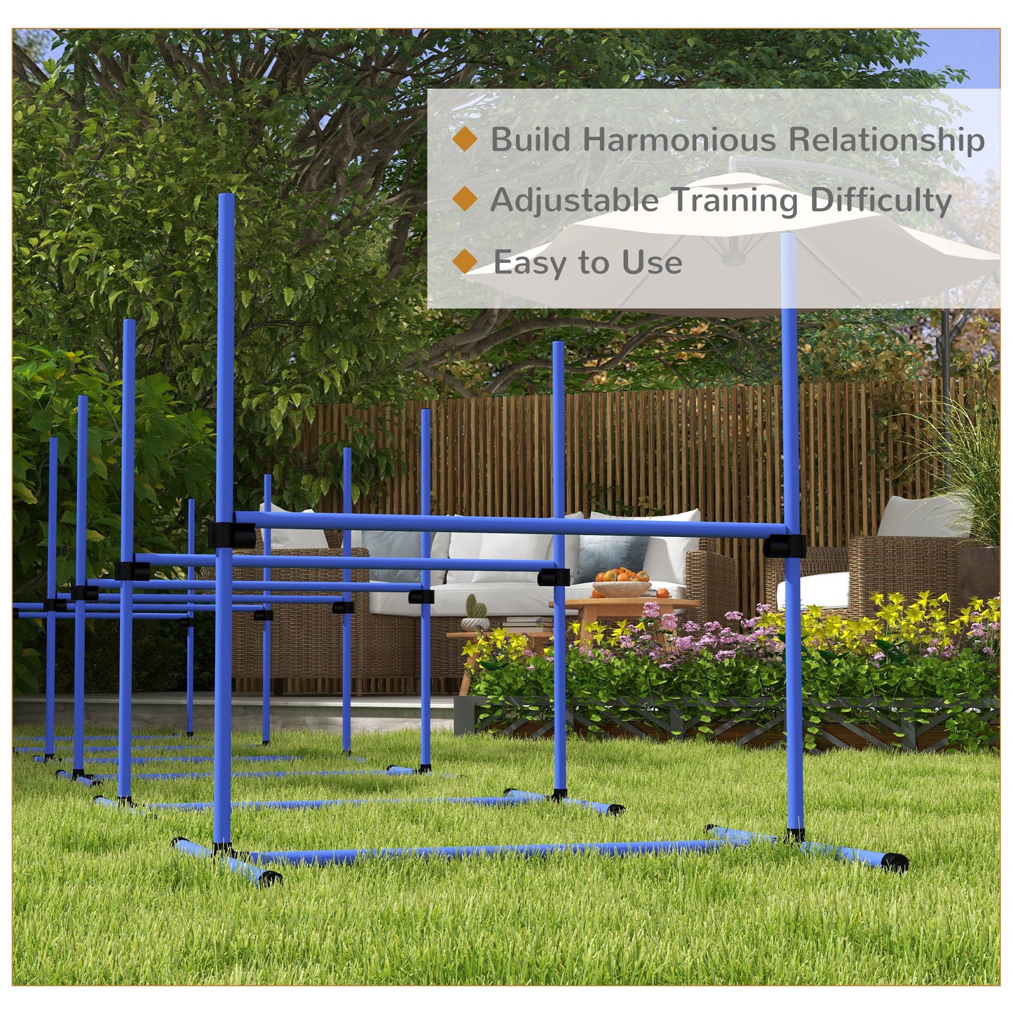 PawHut 8 Piece Dog Agility Training Equipment for Dog Agility Course with Adjustable Height Jump Bars, Included Carry Bag, & Displacing Top Bar, Blue