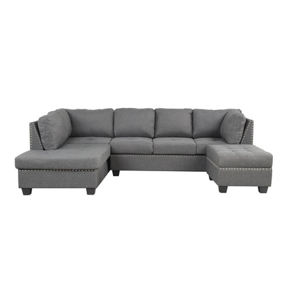 104.5" Reversible Sectional Sofa Space Saving with Storage Ottoman Rivet Ornament L-shape Couch for Small or Large Space Dorm Apartment,Gray(old SG000405AAA)