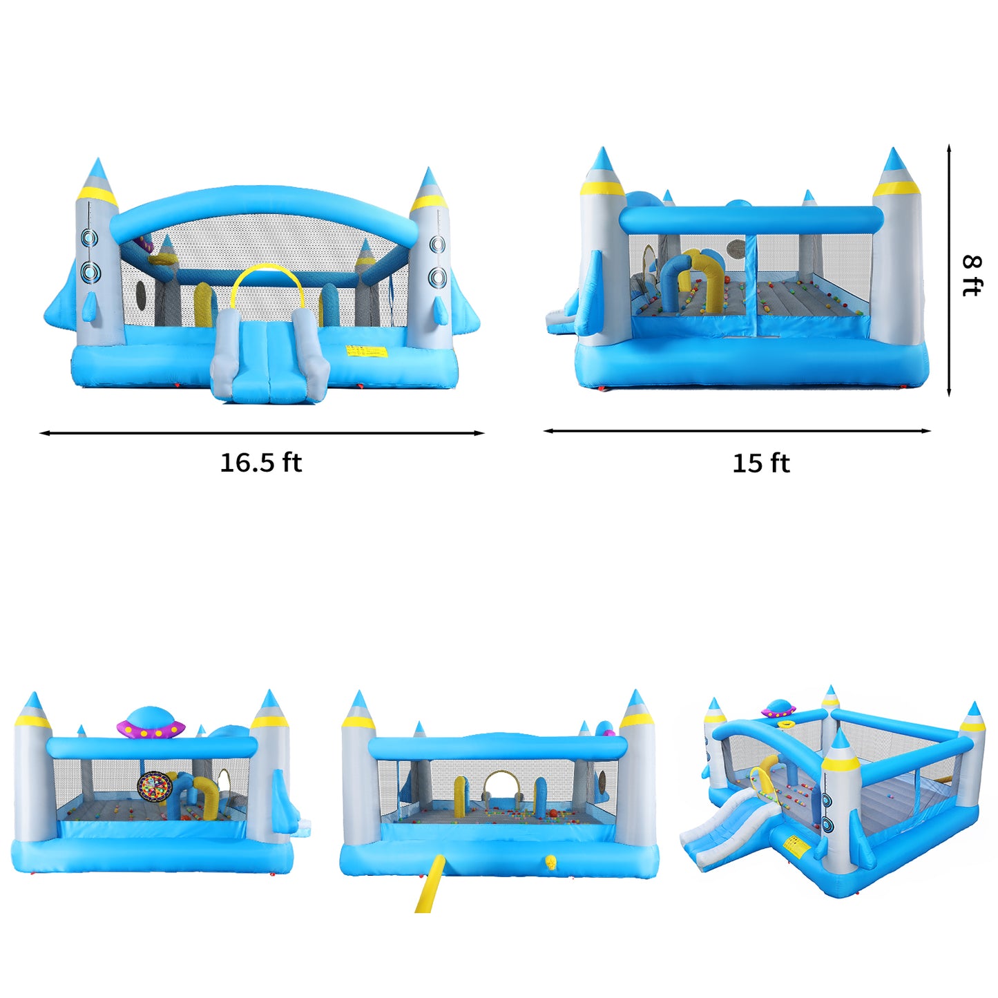 Multifunctional Jump 'n Slide Inflatable Bouncer for Kids Complete Setup with Blower - 198" x 180" Play Area - 96" Tall