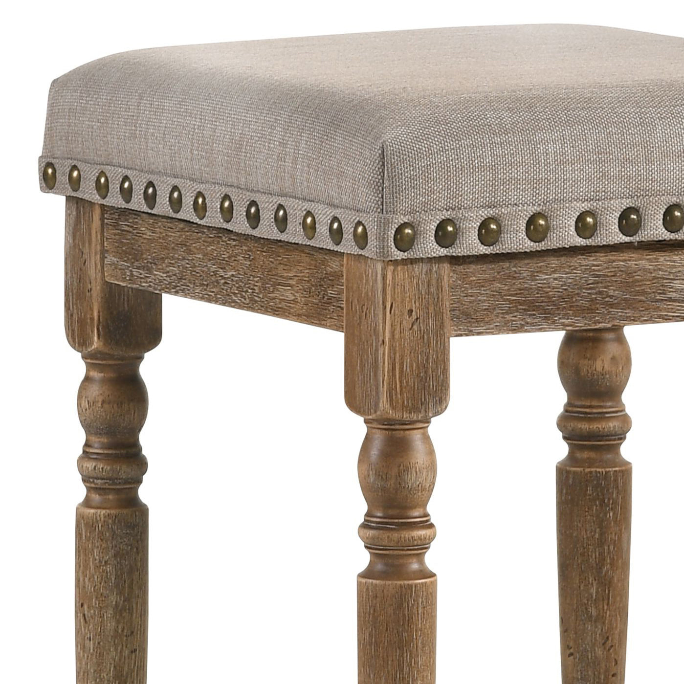 Beige and Weathered Oak Nailhead Trim Counter Height Stools ( Set of 2)