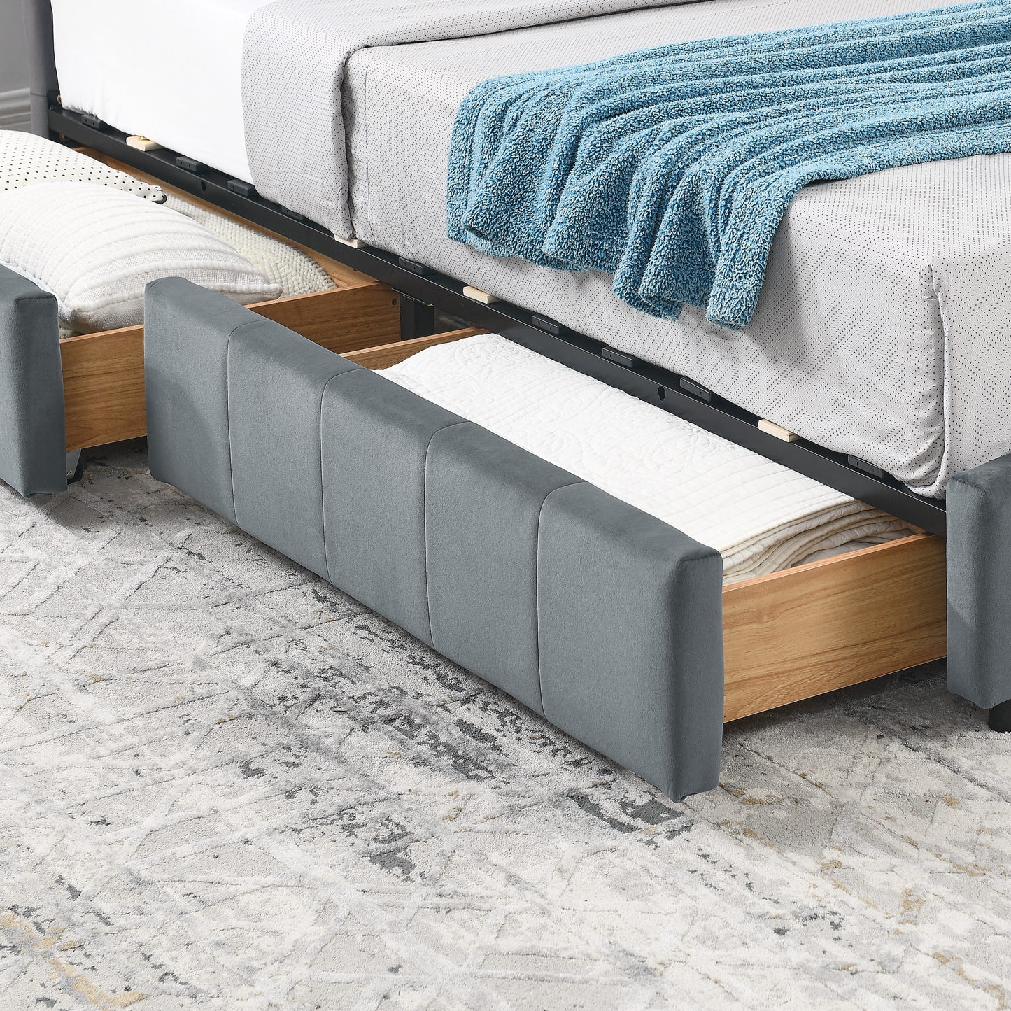Full Size Storage Upholstered Tufted Bed Frame, Sofa Bed Frame with Comfortable Backrest and Armrests, Full Size Bed for Bedroom, Living Room,Velvet, GREY(80.5''*59''*29.5'')