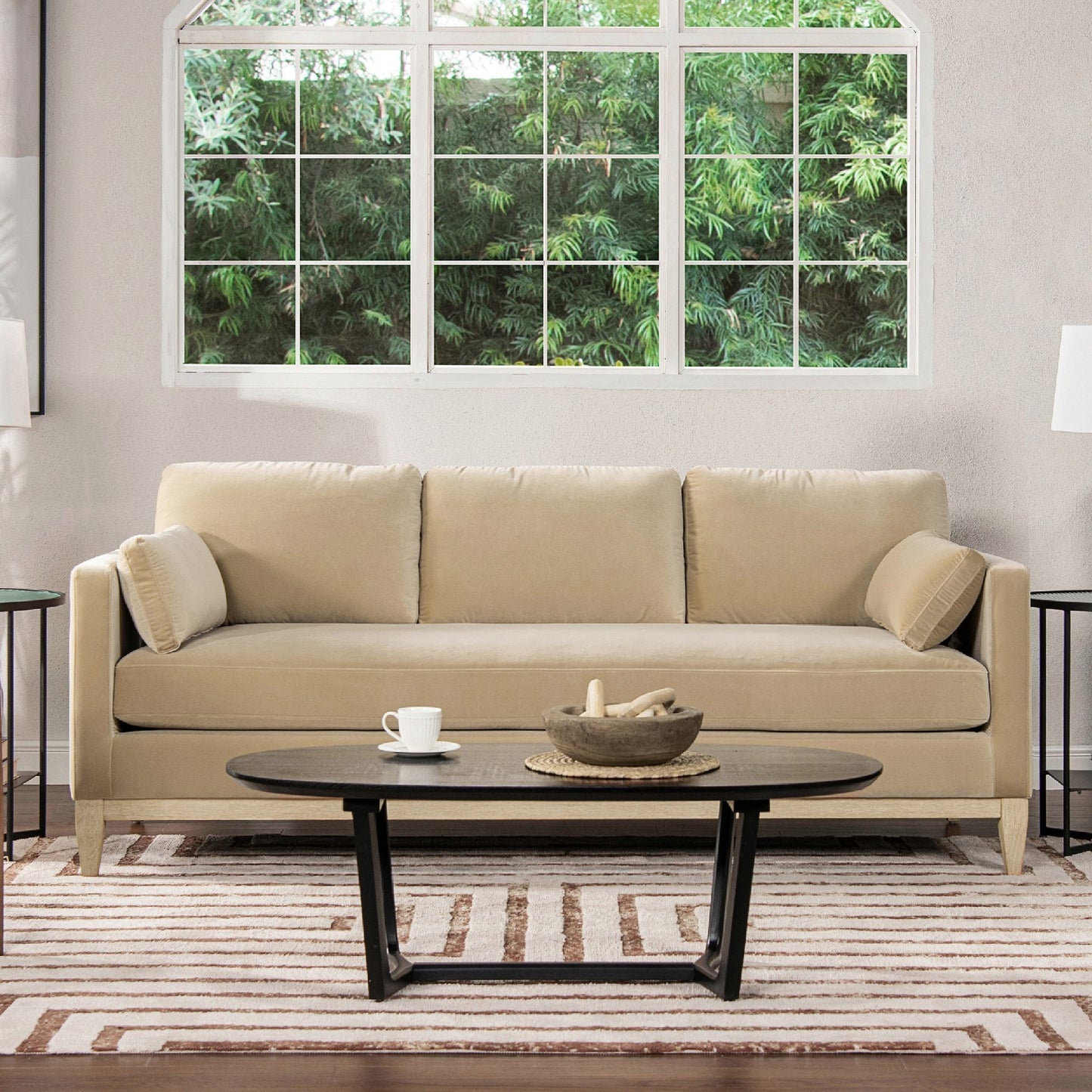 Knox 84" Modern Farmhouse Sofa, Fawn Brown Performance Velvet