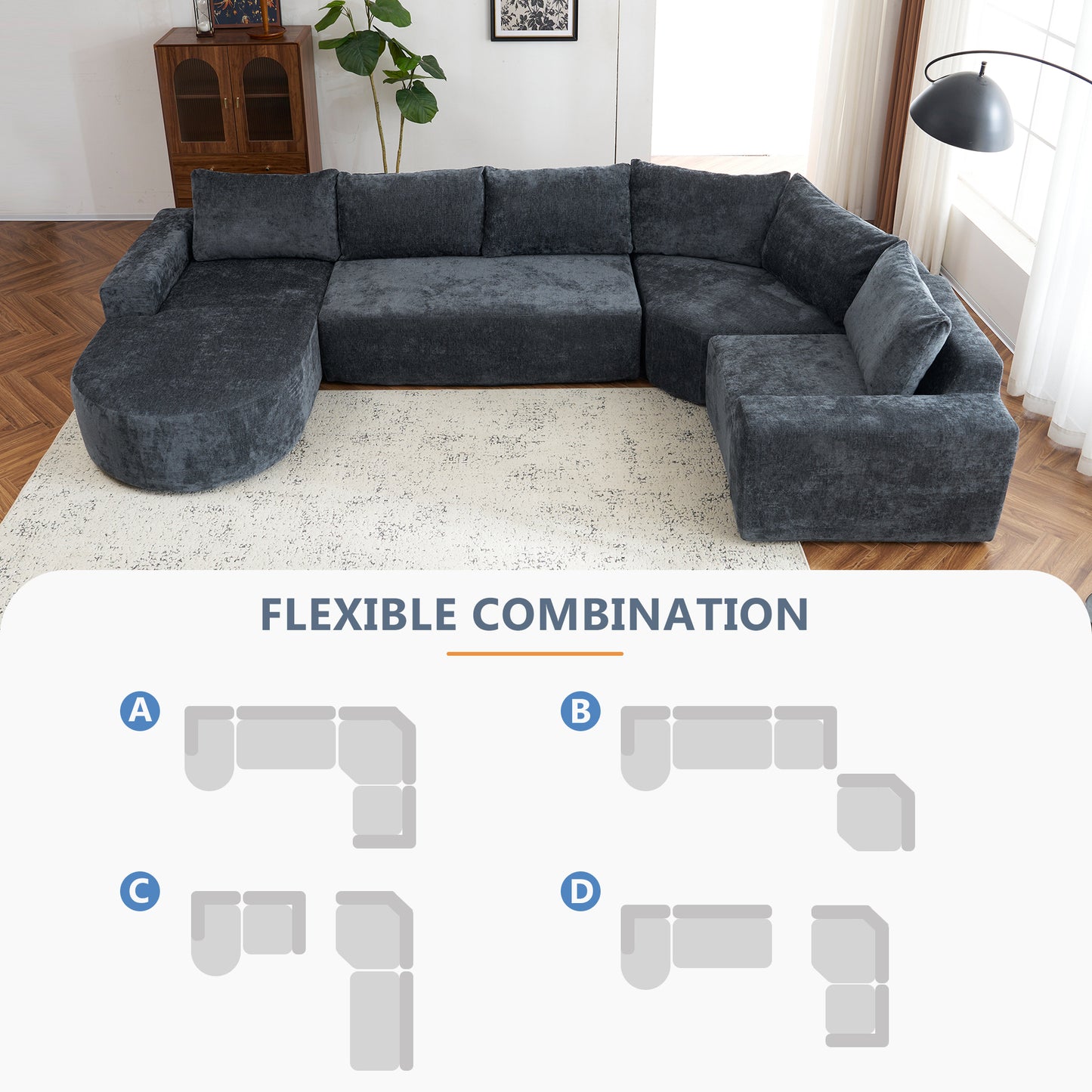 141.7" Oversized Modular Sofa Cloud Sectional Sofa Set Upholstered Couches U-shaped Sofa with Deep Seat for Living Room, Grey