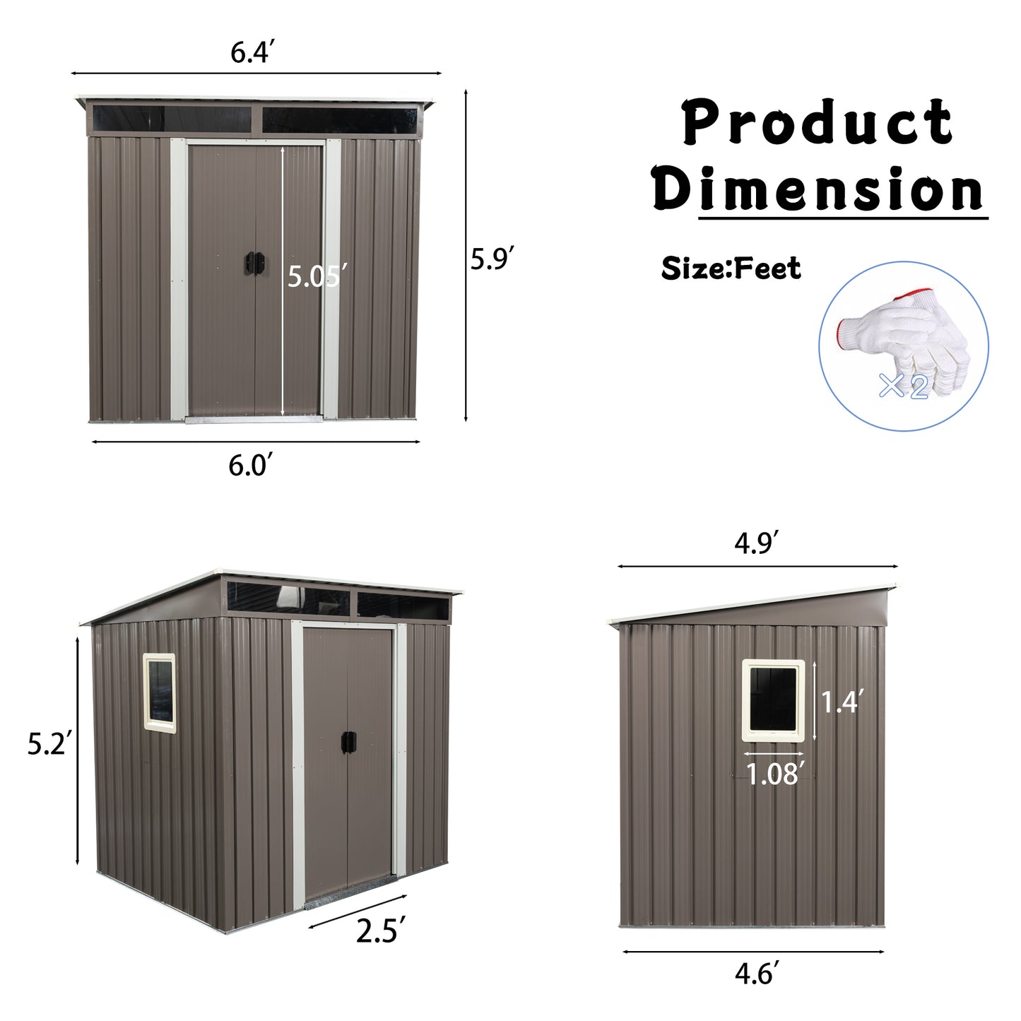 6ft x 5ft Outdoor Metal Storage Shed With window Transparent plate W540S00011