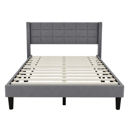 Queen Size Upholstered Platform Bed with Support Legs, Gray