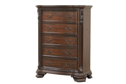 Traditional Style 5-Drawer Chest With metal drawer pulls Made with Wood in Walnut