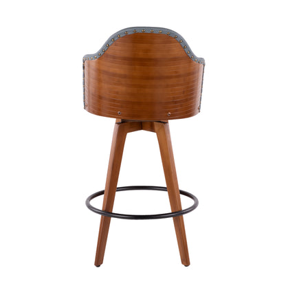 Ahoy Mid-Century Counter Stool in Walnut and Grey Faux Leather by LumiSource