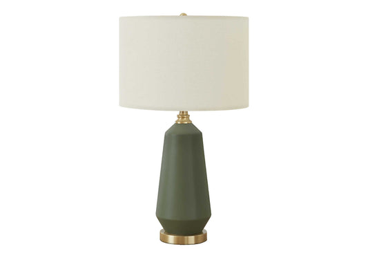 Lighting, 26"h, Table Lamp, Green Ceramic, Ivory / Cream Shade, Contemporary