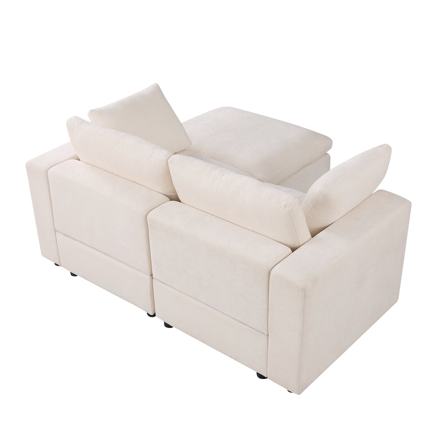 68.5" Loveseat Sofa with Ottoman Modular Sectional Love Seat Couch Small L Shaped Upholstered Couch for Living Room Apartment Small Space, Chenille  Beige