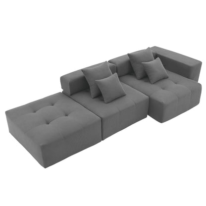 105.5''L Shaped Modular Sectional Sofa,Minimalist Corduroy Floor Couch Set,Convertible Foam-Filled Cloud Compressed Couch for Living Room,3 PC Free Combination,No Assembly Required,3 Colors