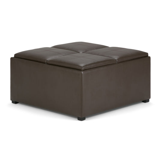 Avalon - Square Coffee Table Storage Ottoman - Chocolate Brown