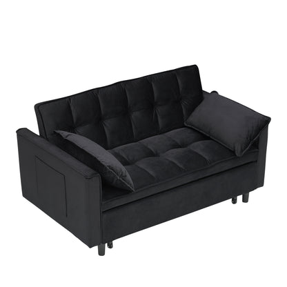 Modern velvet sofa, sofa pull-out bed, small love seat casual sofa with back, with pillow, pockets, living room furniture, 3 in 1 convertible sleep sofa bed.