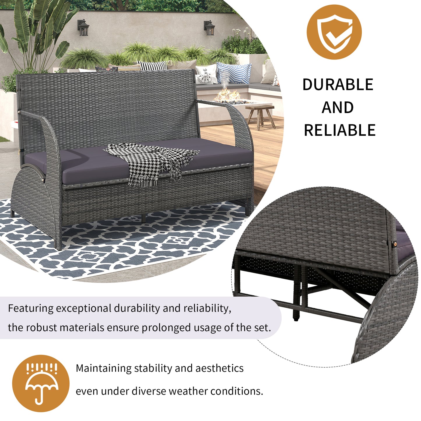 U_STYLE Versatile outdoor loveseat that converts to four seats and a table, suitable for gardens and lawns