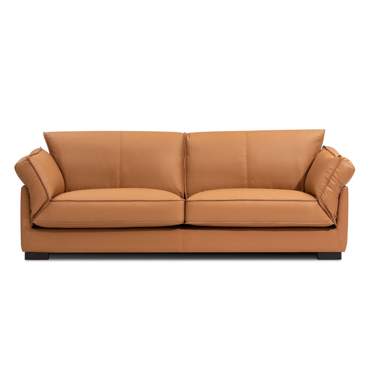 89.76 Inch Top Genuine Leather Sofa, 3 Seater Leather Couch, Mid-Century Modern Couch for Living Room Bedroom Apartment Office, Tan