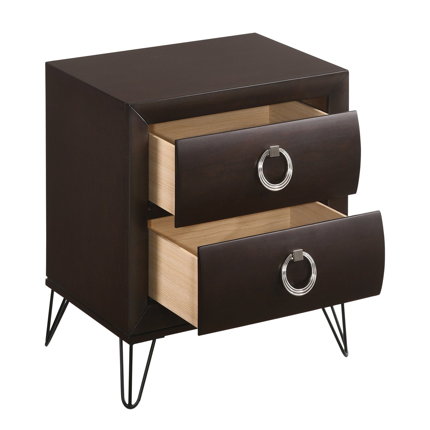 Dark Merlot 2-Drawer Nightstand with Hairpin Legs